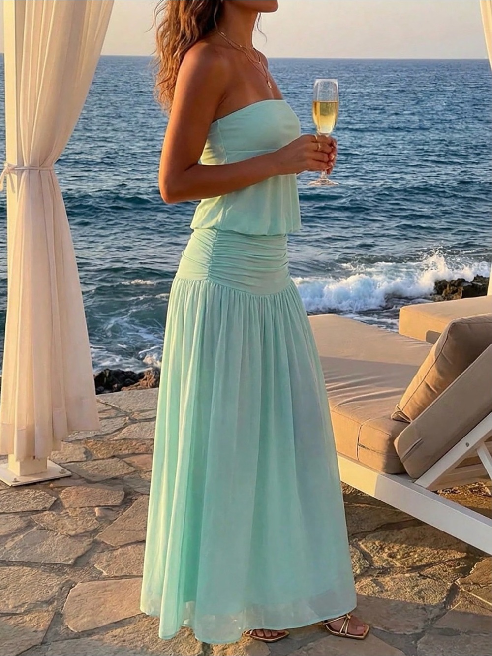 Strapless Mint Green Maxi Dress